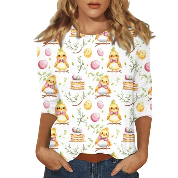 Women's Printed Easter Basic Tops Casual 3/4 Sleeve Fashion Plus Size Pullover - Image 6