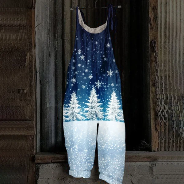 Women's Shoulder Strap Print Christmas Loose Vintage Jumpsuit Casual - Image 19