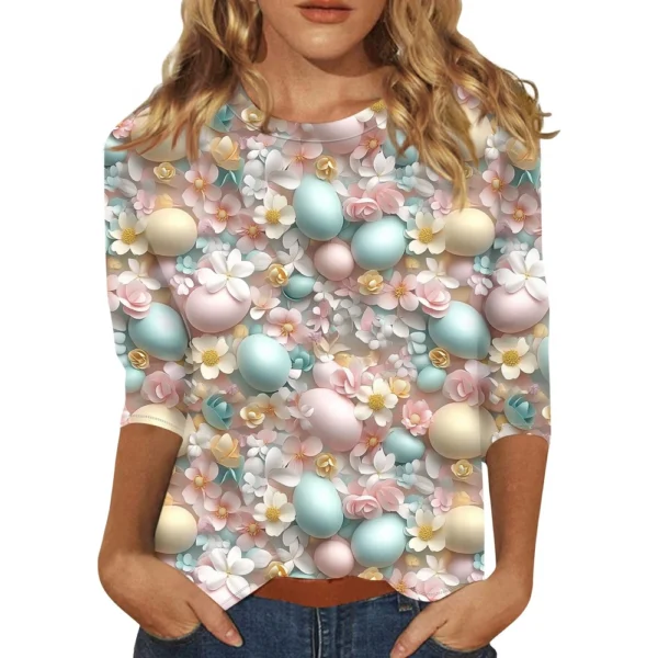 Women's Printed Tops Plus Size Casual Easter Basic Fashion 3/4 Sleeve Pullover - Image 6