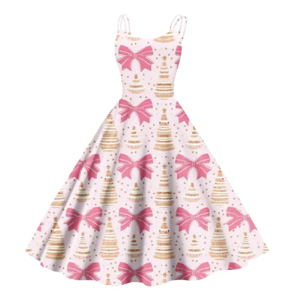 Women's Fashion Punk Strapless Gothic Cocktail Christmas Sexy Dress Printed - Image 3