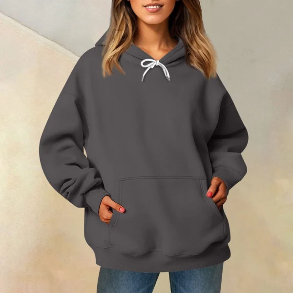 Ladies' Fashionable Casual Long Sleeved Round Neck Hooded Solid Color Hoodie - Image 31