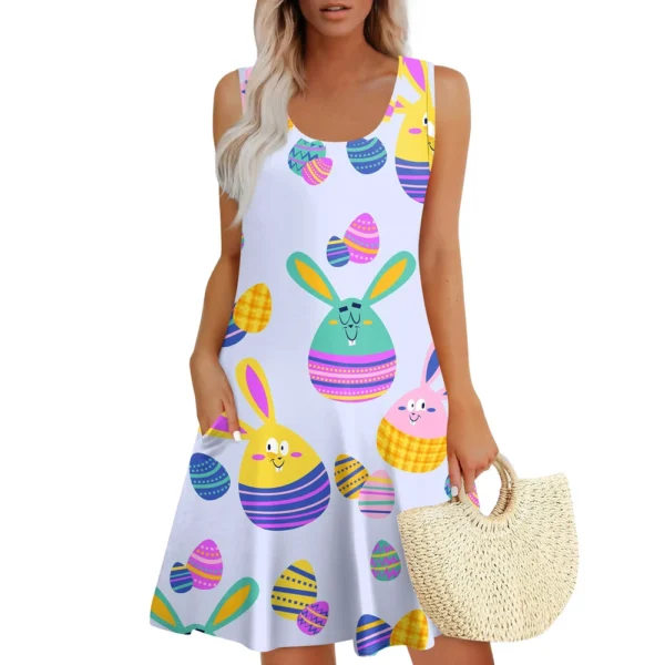 Womens Summer Dresses Easter Print  Loose U Neck Sleeveless Sundresses Dress - Image 3