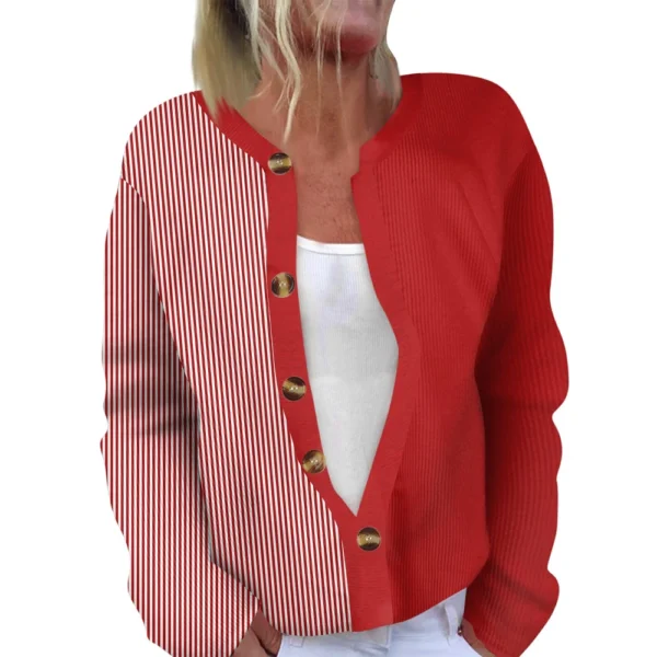 Women's Fashion Long Sleeve  Carnival Color Stripes Print Jacket Cardigan - Image 2