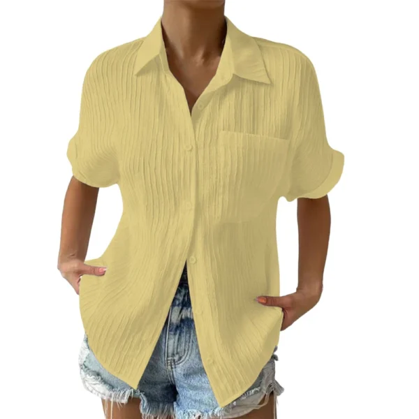 Women's Patchwork Pocket Solid Color Temperament Casual Lapel With Shoulder - Image 8
