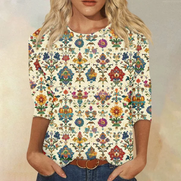 Women's Round Neck Short Sleeved Daily Fashion Casual Printed Loose T-Shirt - Image 16