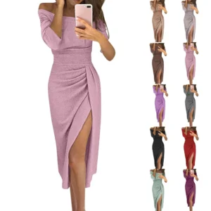 Women's Tube Strapless Maxi Dress Side Slit Bodycon Dress Cocktail Dress