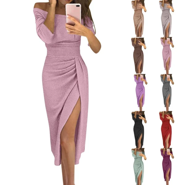 Women's Tube Strapless Maxi Dress Side Slit Bodycon Dress Cocktail Dress