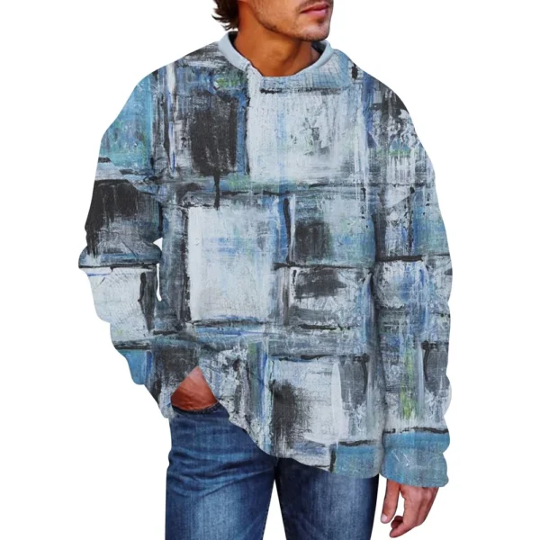 Men'S Printed Synthetic Sweater Round Neck Sportswear Loose Long Sleeved Top - Image 5