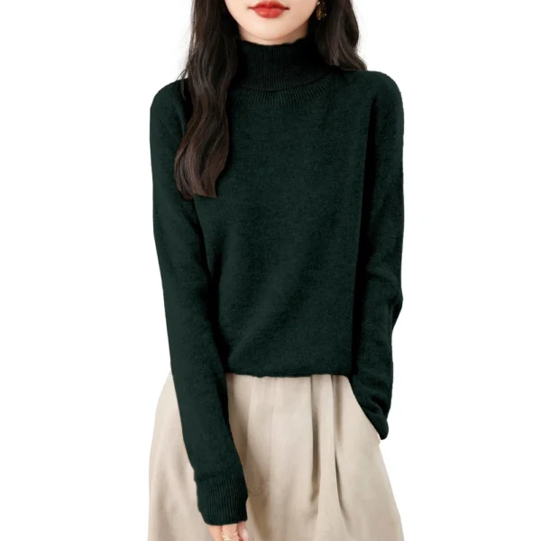 Women's Fashion Turtleneck Pullover Long Sleeve Loose Bottom Knit Sweater - Image 12