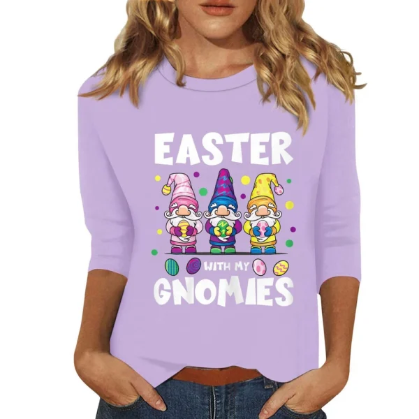 Women's Plus Size Tops Easter Fashion 3/4 Sleeve Casual Basic Printed Pullover - Image 52