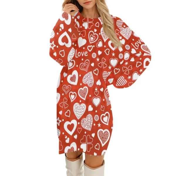 Women's Round Neck Casual Long Sleeve Valentine's Day Plush Gradient Plaid - Image 29