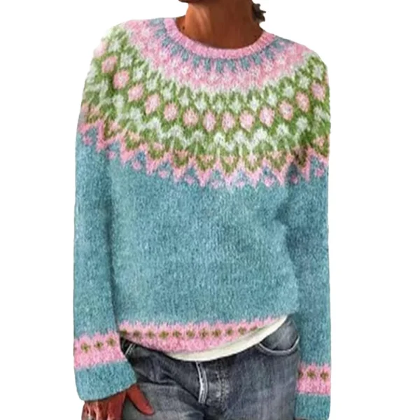 Women's Fashionable Casual Printed Round Neck Pullover Loose Long Sleeved - Image 20