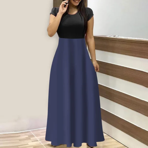 Women's Fashion Casual Loose Printed Round Neck Short Sleeve Long Dresses - Image 37