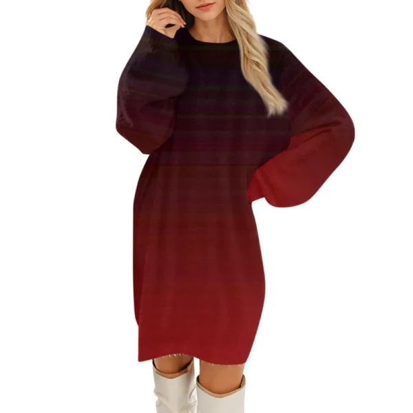 Women's Round Neck Casual Long Sleeve Plush Dresses - Image 20