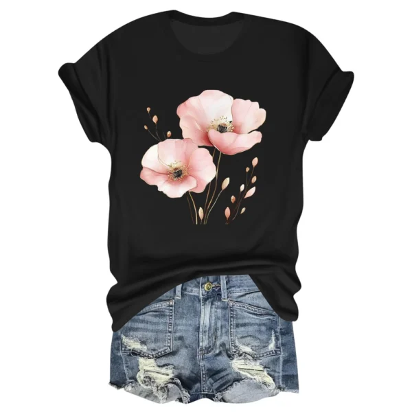 Women's Daily Printed Fashion Round Neck Loose Short Sleeved Casual T-Shirt - Image 13