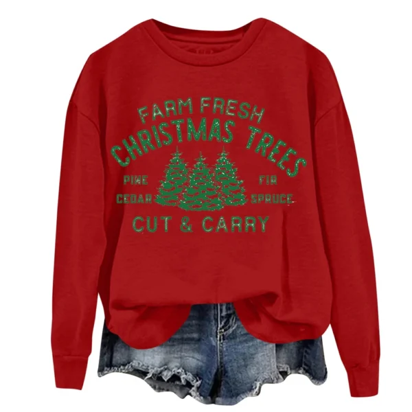 Women's Sweatshirt Sports Christmas Print Pullover Sweatshirt Round Neck Long - Image 12