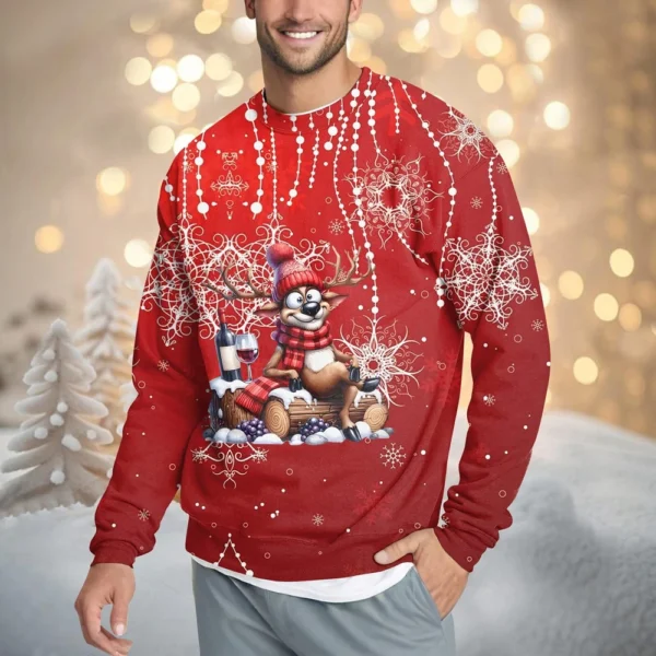 Men's Casual Fashion Comfortable Christmas Printed Round Neck Pullover - Image 31