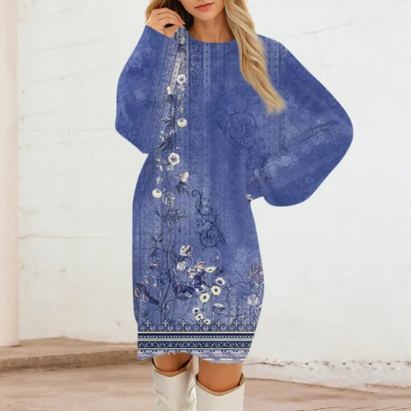 Women's Round Neck Casual Long Sleeve Plush Gradient Vintage Floral Print - Image 16