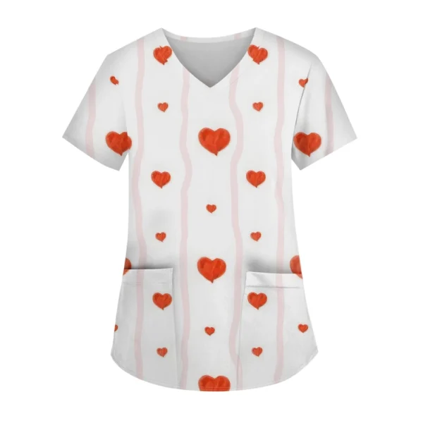 Women's Fashion V-neck Short Sleeve Workwear With Pockets Printed Tops - Image 5