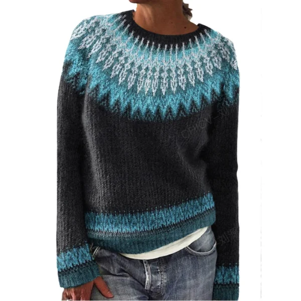 Women's Fashionable Casual Printed Round Neck Pullover Loose Long Sleeved - Image 4