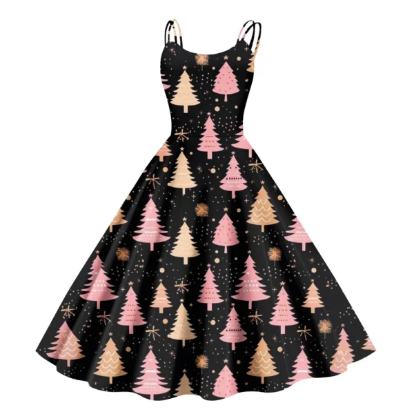 Women's Printed Strapless Christmas Fashion Gothic Cocktail Sexy Dress Punk - Image 5