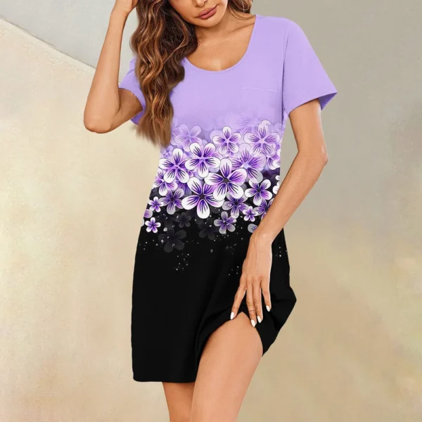 Womens Summer Dresses Short Sleeve Linen Casual T-Shirt Dresses Swing Beach - Image 39