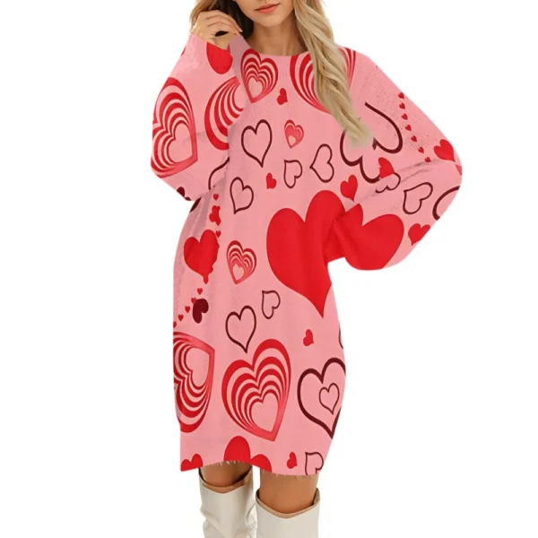 Women's Round Neck Casual Long Sleeve Valentine's Day Plush Gradient Plaid - Image 2