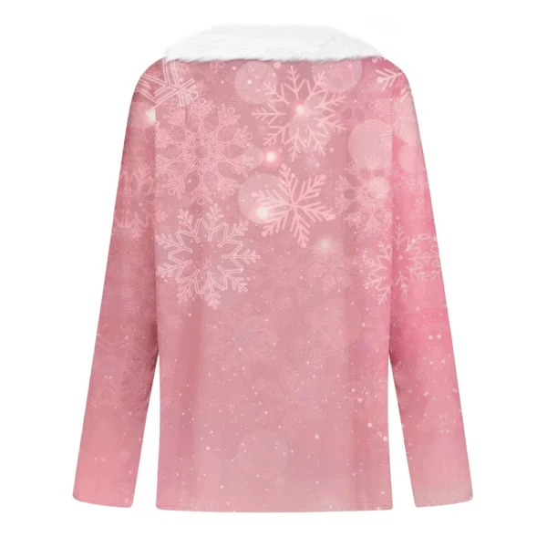 Women's Party Long Sleeve V Neck T Shirt Christmas Shirt Fleece Collar Top - Image 11