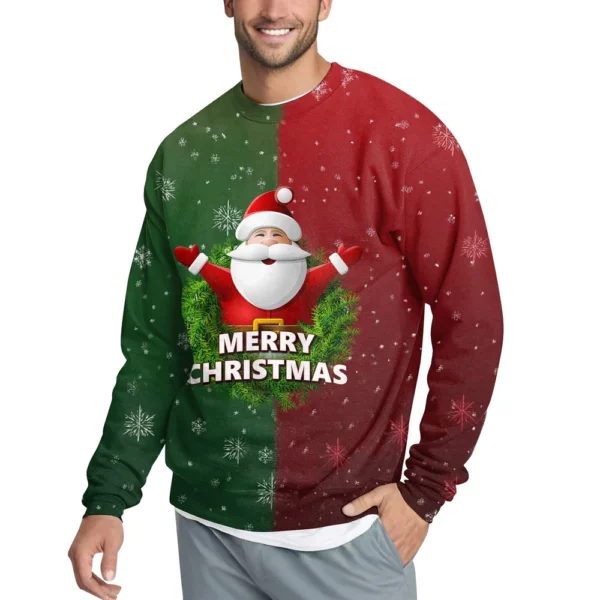 Men's Casual Fashion Comfortable Christmas Printed Round Neck Pullover - Image 3