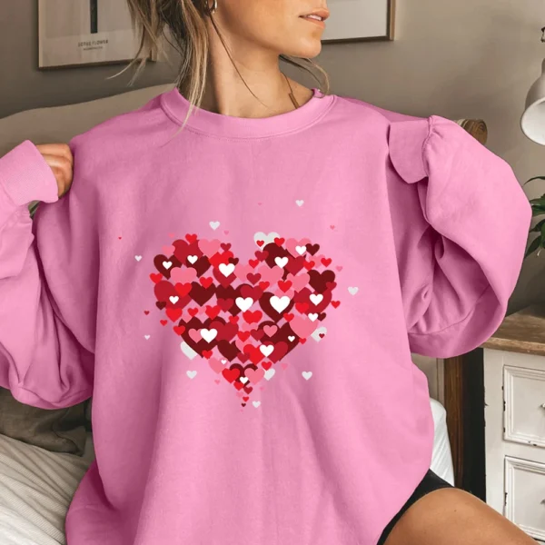 Women's T-shirt Tops Loose, Fashionable And Casual  Valentine's Day Print Round - Image 31