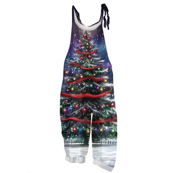 Women's Vintage Shoulder Strap Loose Print Christmas Jumpsuit Casual - Image 29