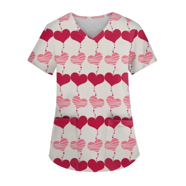 Women's Fashion V-neck Short Sleeve Workwear With Pockets Printed Tops - Image 17