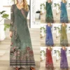 Women's Casual Fashion Long Sleeve Graphic Printed Vintage Long Dresses Fall