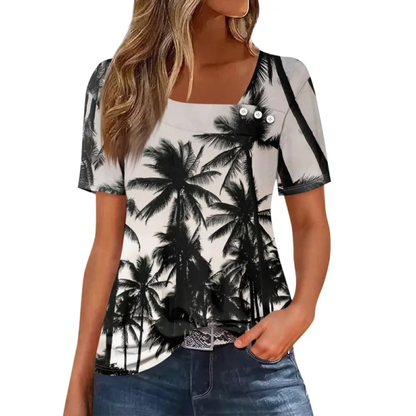 Women's Printed Casual Fashion Loose Daily Short Sleeved Round Neck T-Shirt - Image 13