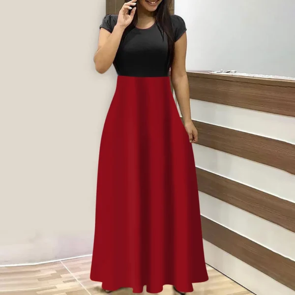 Women's Fashion Casual Loose Printed Round Neck Short Sleeve Long Dresses - Image 40