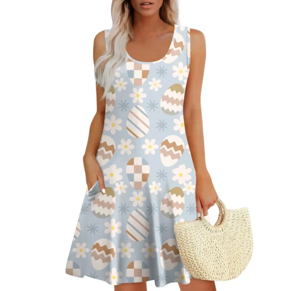 Womens Summer Dresses Easter Print  Loose U Neck Sleeveless Sundresses Dress - Image 13