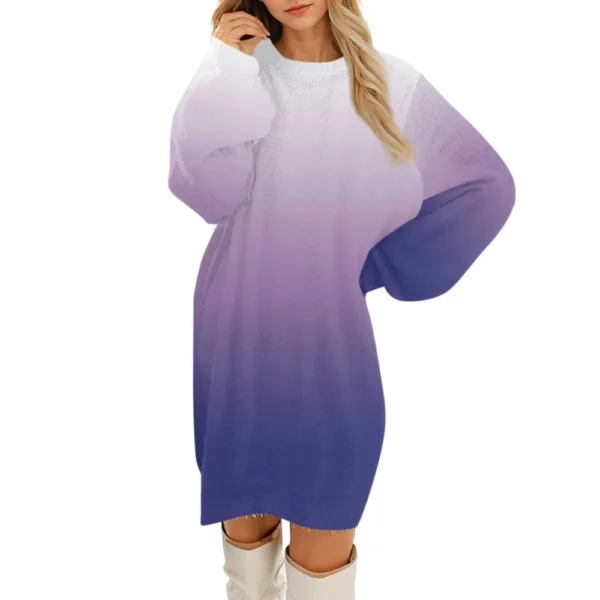 Women's Round Neck Casual Long Sleeve Plush Dresses - Image 4