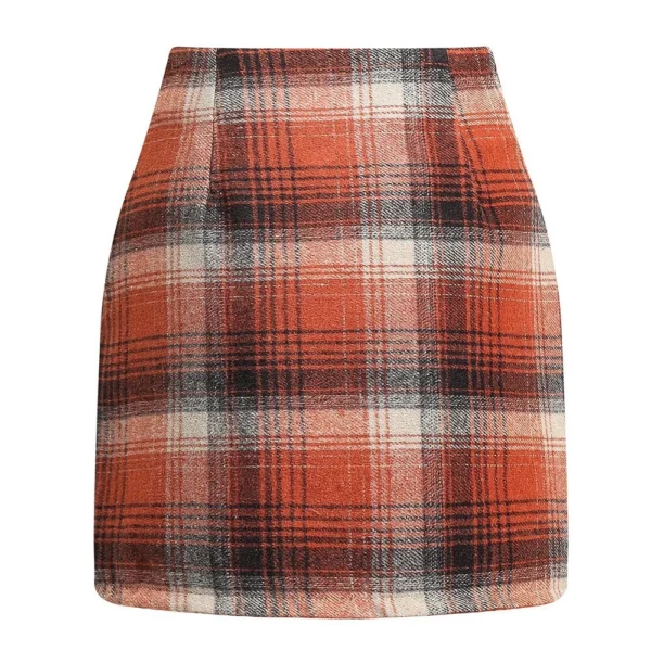 Womens High Waist Plaid Skirt Bodycon Pencil Wool Mini Skirts - Image 24