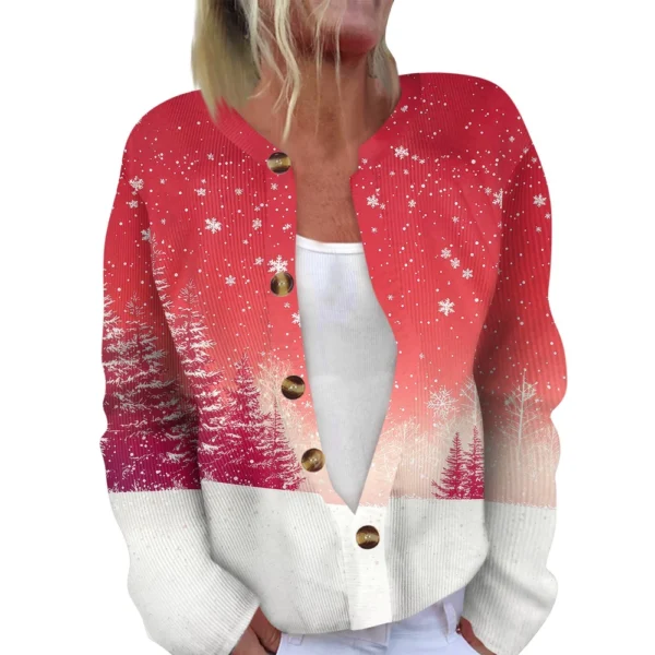 Women's Fashion Long Sleeve Christmas Snowman Snowflake Print Jacket Cardigan - Image 32