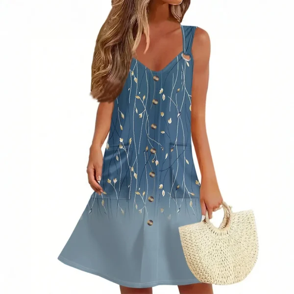 Women's Summer Dress With Pocket Sleeveless Floral Print Sundress - Image 9