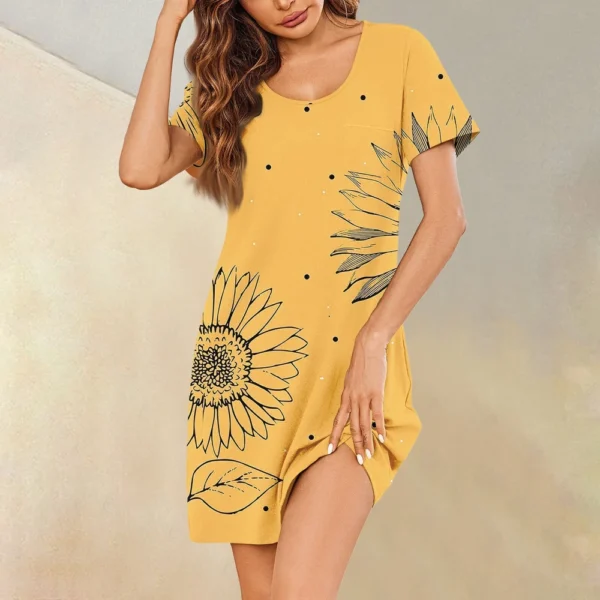 Womens Summer Dresses Short Sleeve Linen Casual T-Shirt Dresses Swing Beach - Image 22