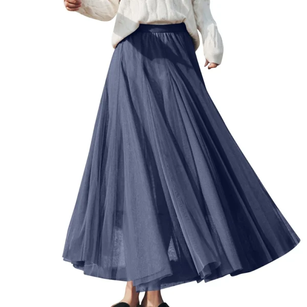 Women's Solid Color Mesh Skirt With Elastic Band Large Swing Mid Length Skirt - Image 38