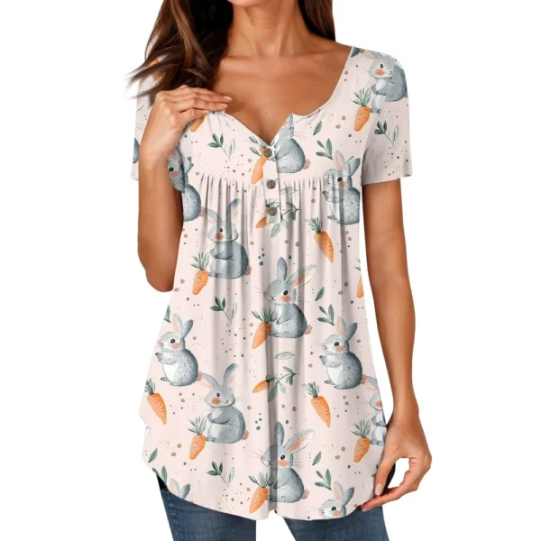 Women's Short Sleeved Fashion Printed Daily Round Neck Loose Casual T-Shirt - Image 4
