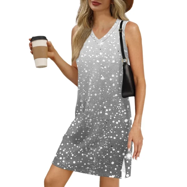Women's V-neck Summer Casual Beach Vacation Women's Sleeveless Sparkly Print - Image 29