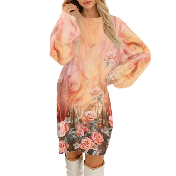 Women's Round Neck Casual Long Sleeve Plush Gradient Vintage Floral Print - Image 35