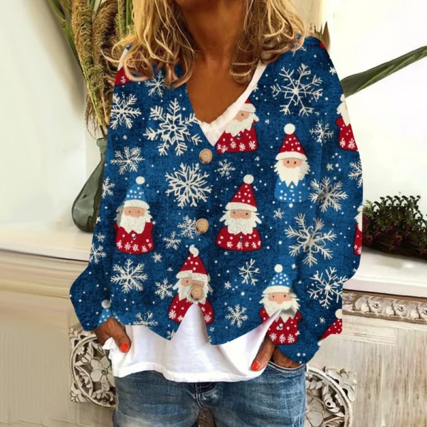 Women's Fashion Short Coat Casual Long Sleeve Printed Single Breasted Plush Top - Image 19