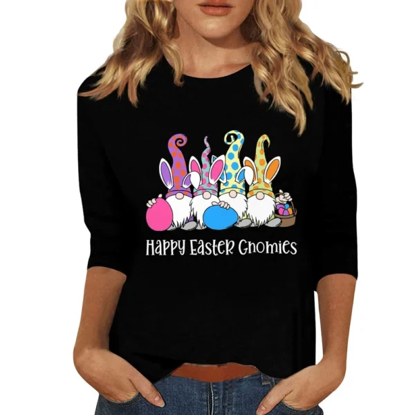 Women's Tops Fashion Plus Size Easter Basic Casual 3/4 Sleeve Printed Pullover - Image 6