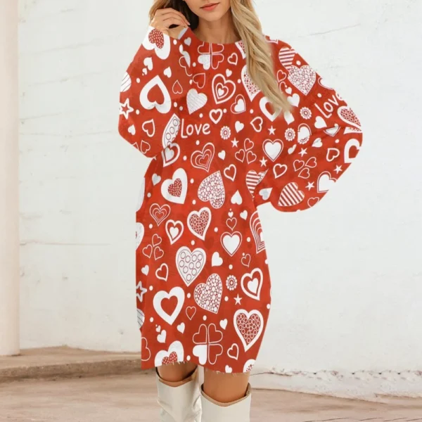 Women's Round Neck Casual Long Sleeve Valentine's Day Plush Gradient Plaid - Image 28