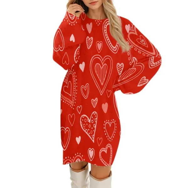 Women's Round Neck Casual Long Sleeve Valentine's Day Plush Gradient Plaid - Image 8