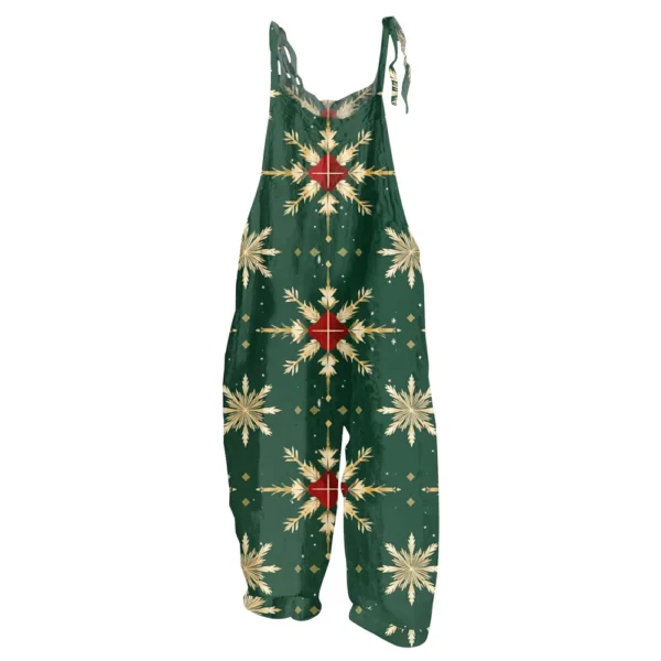 Women's Shoulder Strap Vintage Loose Print Casual Jumpsuit Christmas - Image 2